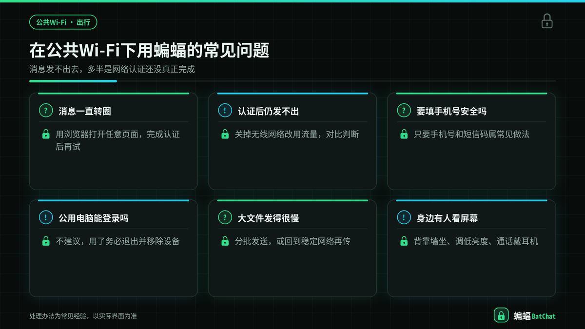 在公共WiFi下使用蝙蝠聊天的常见问题与处理办法示意