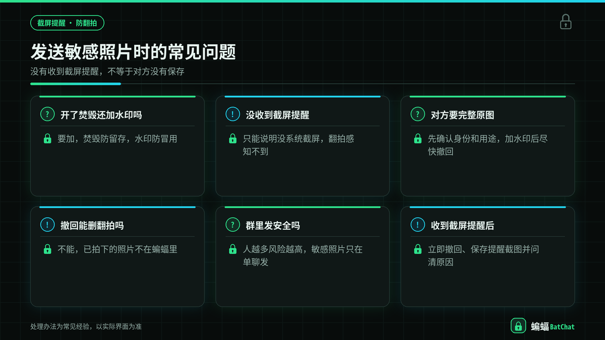 在蝙蝠里发送敏感照片时防范翻拍外传的常见问题与处理办法示意