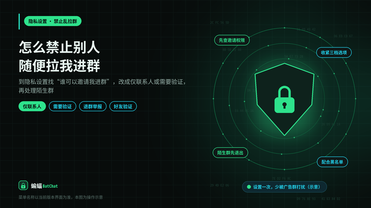 怎么禁止别人随便把我拉进蝙蝠聊天的群