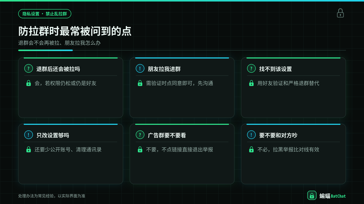 蝙蝠聊天防拉群常见问题与配合设置示意
