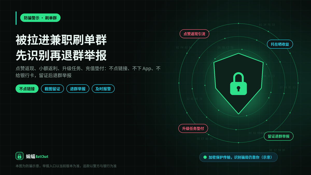 被拉进蝙蝠聊天的兼职刷单群怎么办：识别套路、退群和举报的顺序