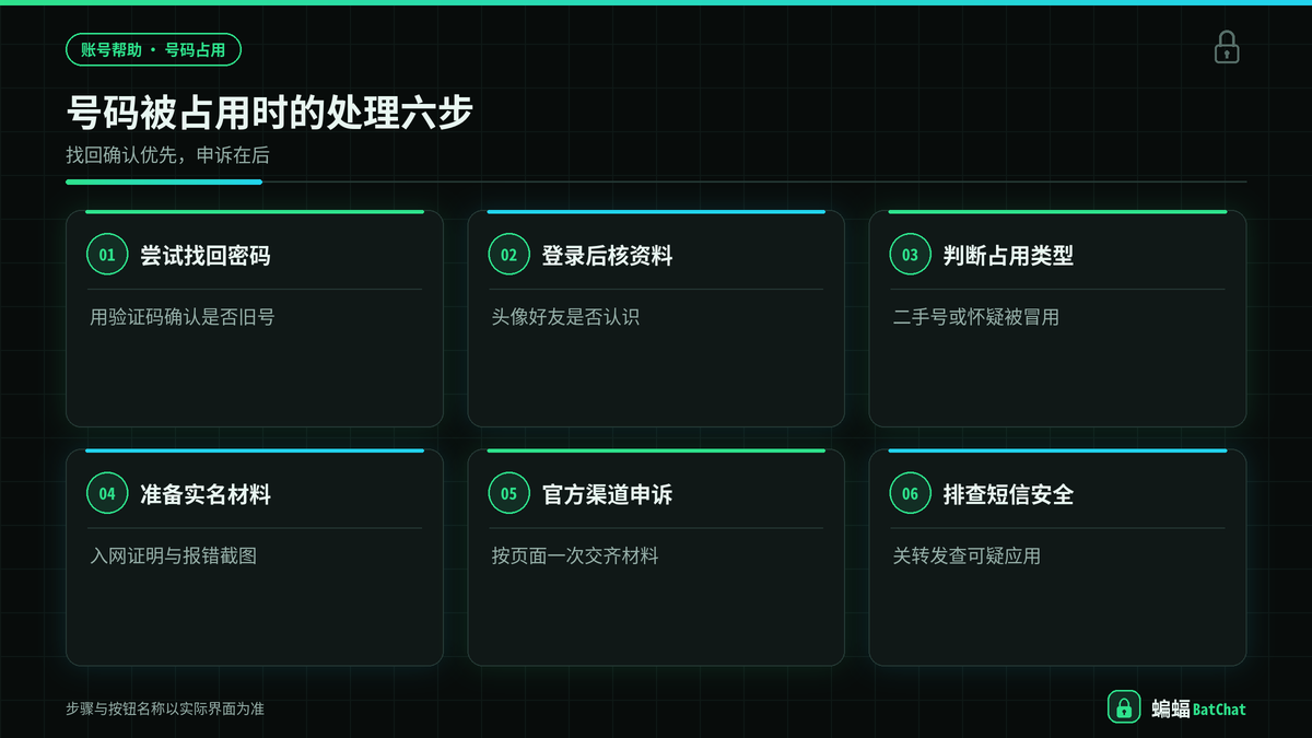 手机号被注册蝙蝠账号时的排查与申诉步骤示意