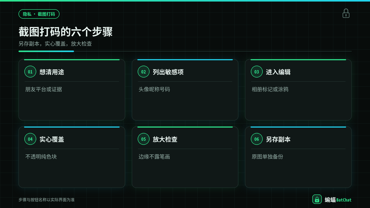 在手机相册里给蝙蝠聊天截图打码的六个步骤示意图