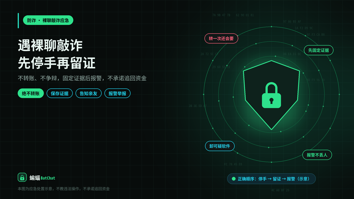 在蝙蝠聊天上遇到裸聊敲诈：不转账、留证据、报警的处理顺序