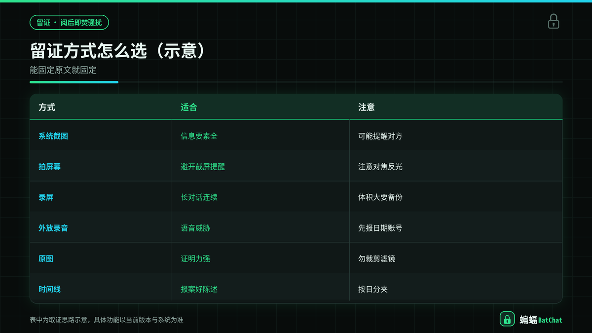 蝙蝠聊天骚扰证据保存方式对照示意图