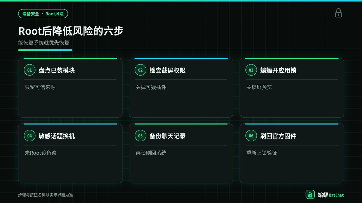 Root后降低蝙蝠聊天风险的操作步骤示意图