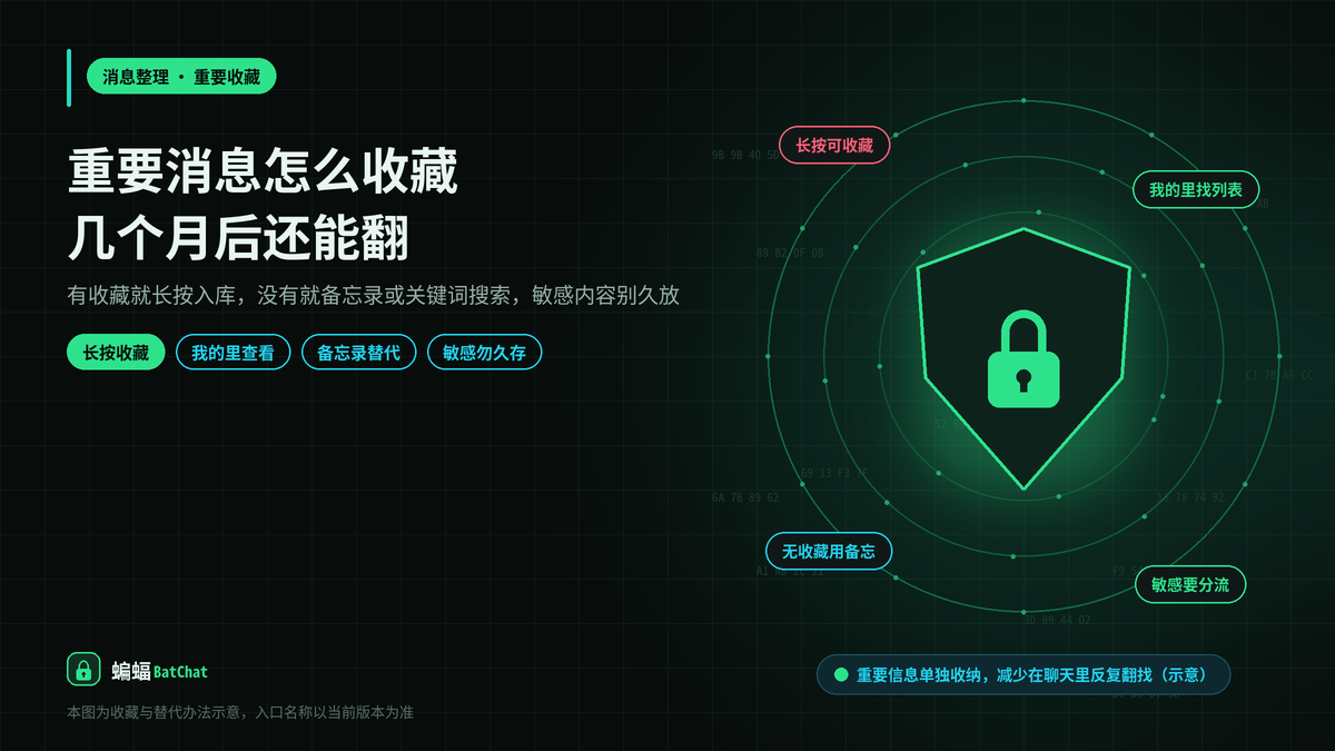蝙蝠聊天里的重要消息怎么收藏，过几个月还能快速翻出来