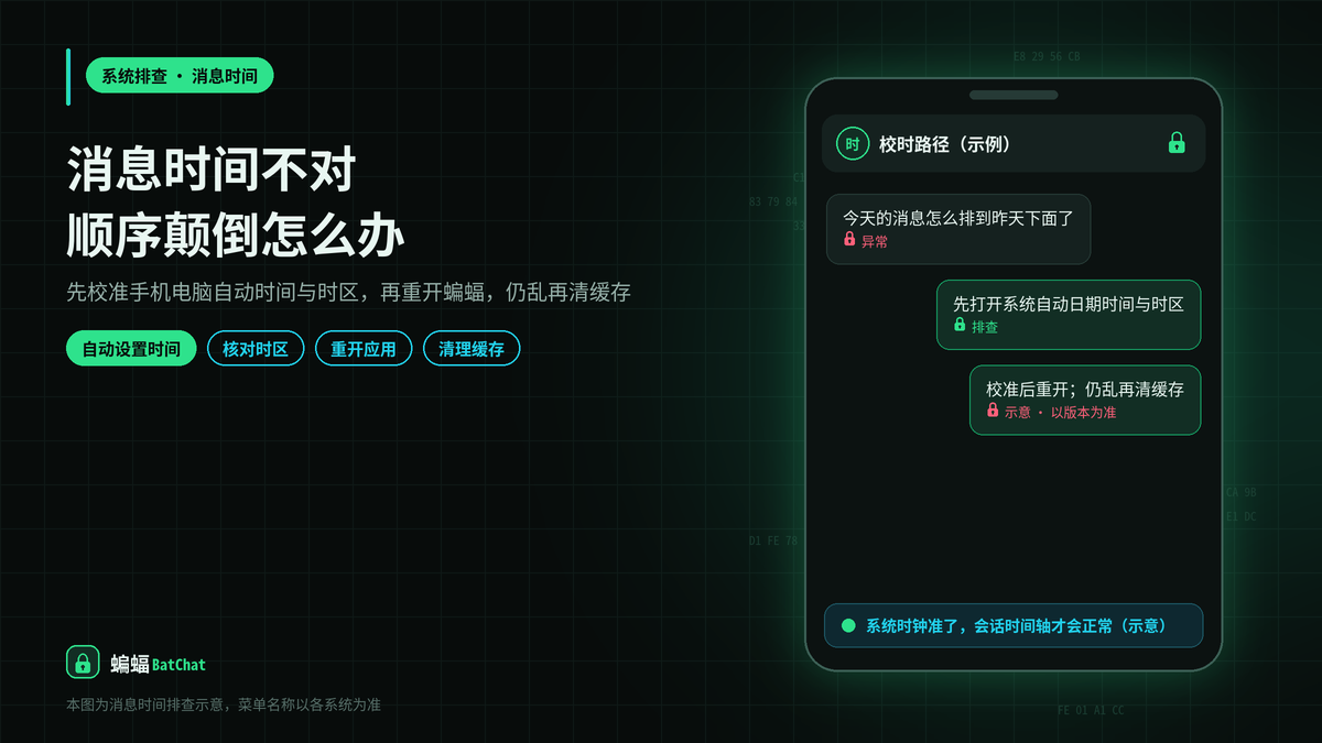 蝙蝠聊天消息时间显示不对、顺序颠倒怎么办？手机时间与时区校准