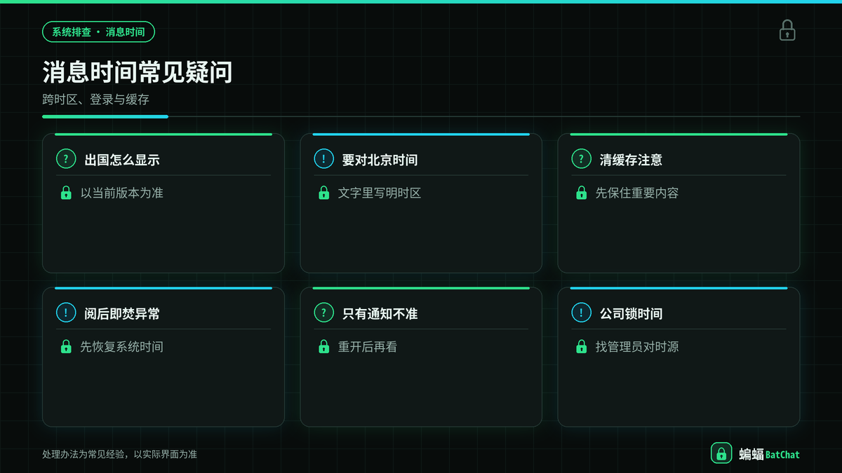 蝙蝠聊天时间不准对阅后即焚与登录影响及排查提示示意图