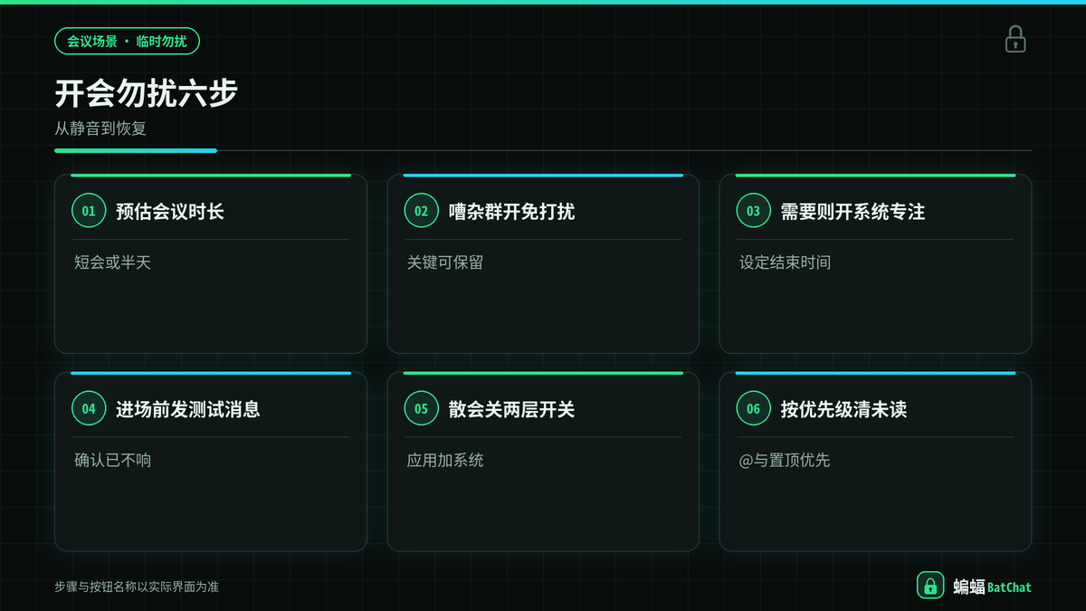 蝙蝠聊天开会临时免打扰与静音操作步骤示意图