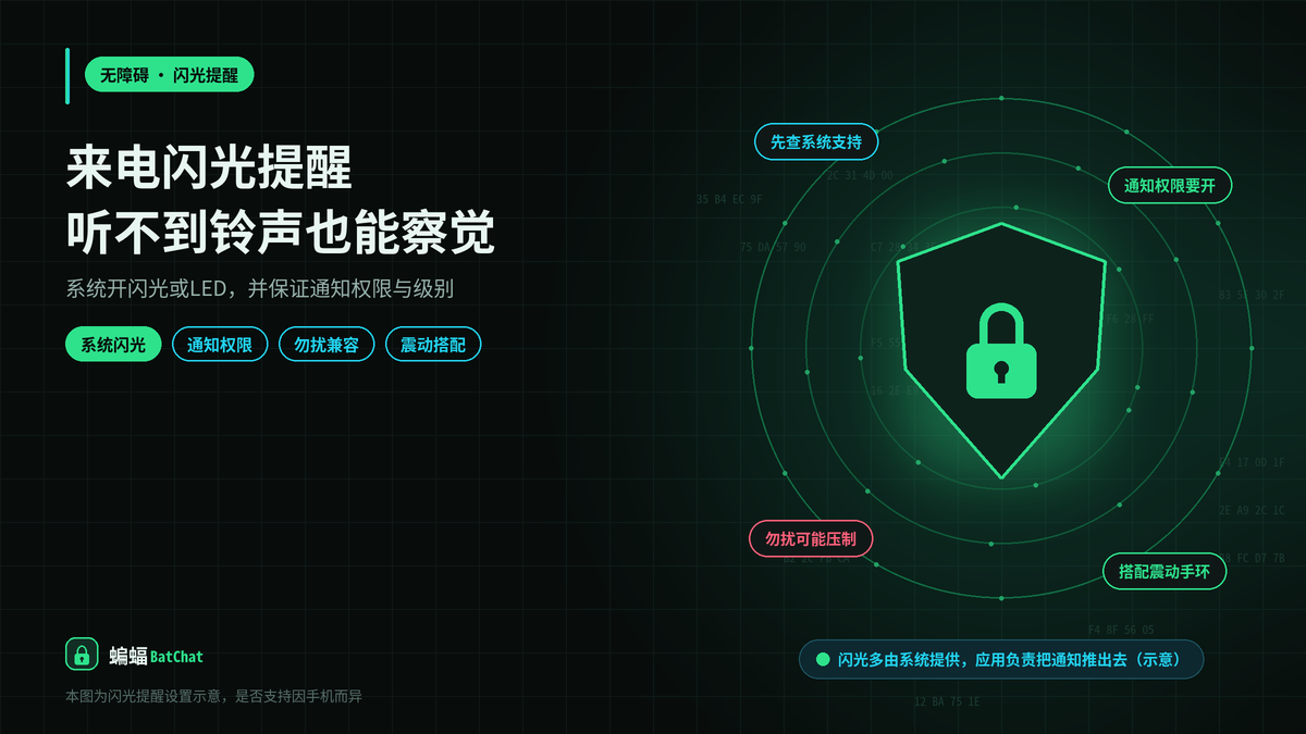 蝙蝠聊天来电闪光提醒：听不到铃声时用闪光或LED察觉