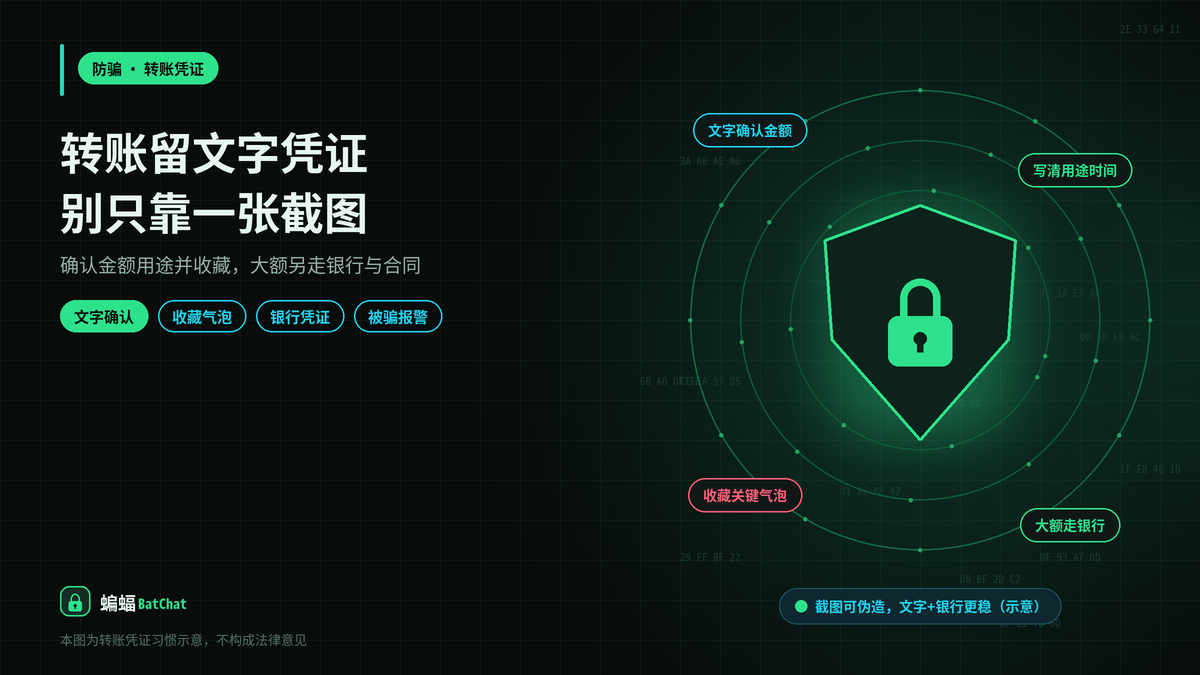 转账别只靠截图：蝙蝠聊天如何留下收款说明与文字凭证